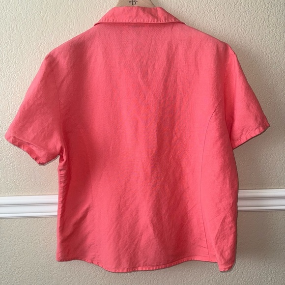 Vintage Ramie Linen Blend Embroidered Button Front Short Sleeve Blouse Shirt L - Picture 2 of 9